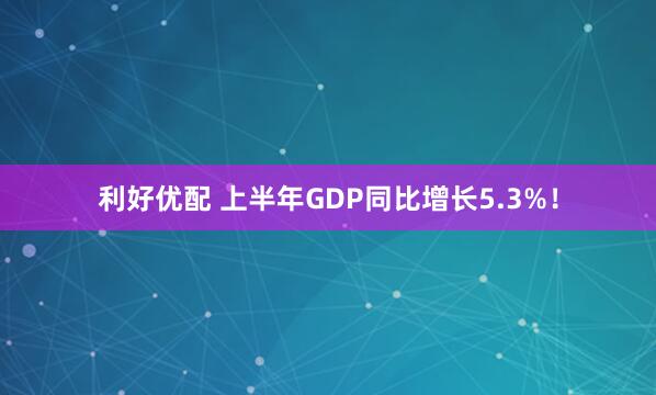 利好优配 上半年GDP同比增长5.3%！